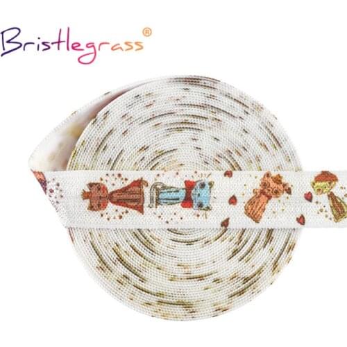 BRISTLEGRASS 2 5 10 Yard 5/8" 15mm Cartoon Cat Print Fold Over Elastic FOE Spandex Satin Band Tape Hair Tie Headband Sewing Trim