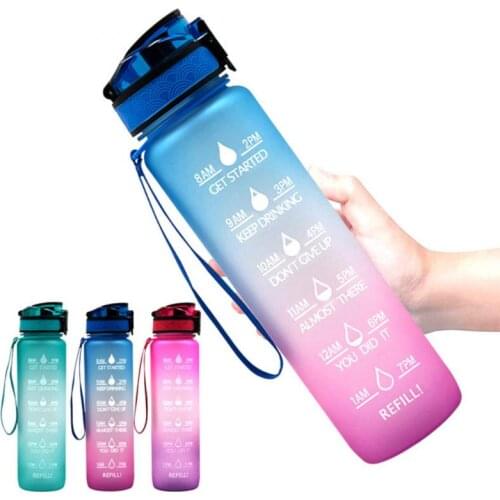 1L Water Bottle Tritan With Bounce Cover Time Reminder Frosted Leakproof Cup Reusable Drinking For Outdoor Sports Fitness