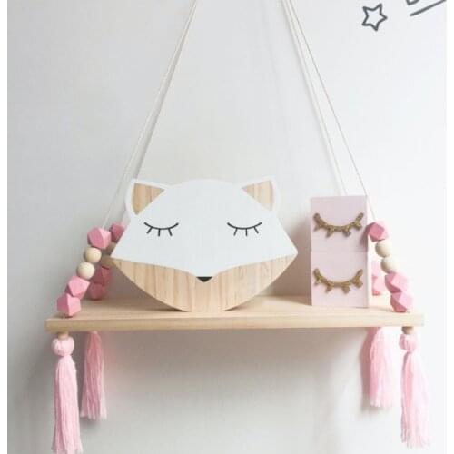 1PC Nordic Style Wooden Wall Shelf Colorful Beads Tassel Hanging Storage Clapboard Decoration For Toys Model Kid Room Home Decor