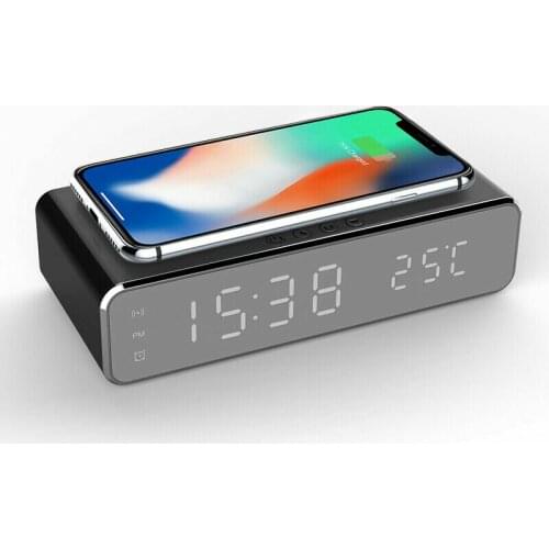 Electric LED 12/24H Alarm Clock With Phone Wireless Charger Table Digital Thermometer Display Desktop Clock