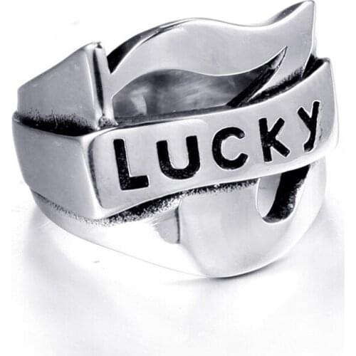European and American personality vintage lucky 7 LUCKY mens stainless steel ring