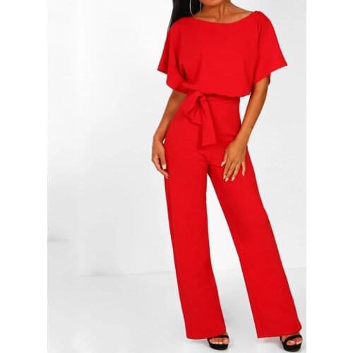 Fashing Summer Black Jumpsuit Women Overalls Elegant Long Plus Size Jumpsuits Female Lace Up Rompers Overalls For Women Red