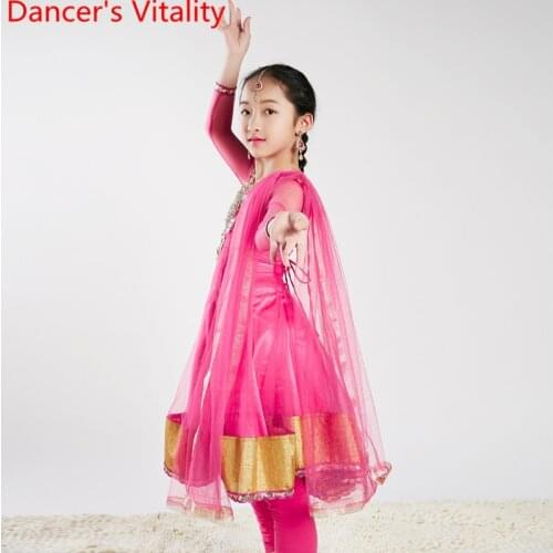 Indian Dance Stage Wear Handmade Embroidered Dress Veil Pants 3pcs Set Children Girls Oriental Belly Performance Costume Outfits