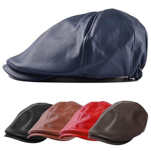 2016 New Hot New Mens Womens Faux Leather Peaked Cap Newsboy Bonnet Beret Cabbie Gatsby Flat Hat 15 smt