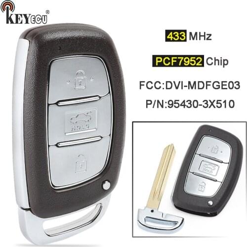 KEYECU 433MHz PCF7952 Chip P/N: 95430-3X510 FCC ID: DVI-MDFGE03 3 Button Smart Remote Car Key Fob for Hyundai Elantra 2014-2017