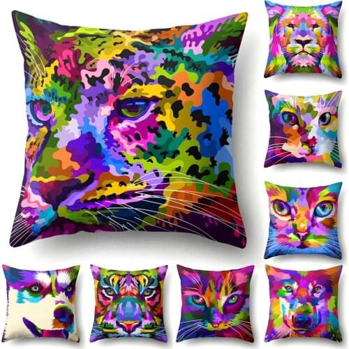 Colorful Animal Dog Cat Tiger Throw Pillow Cover Cushion Case Couch Car Decor Animal Dog/Cat/Tiger/Wolf Pattern Pillow Case