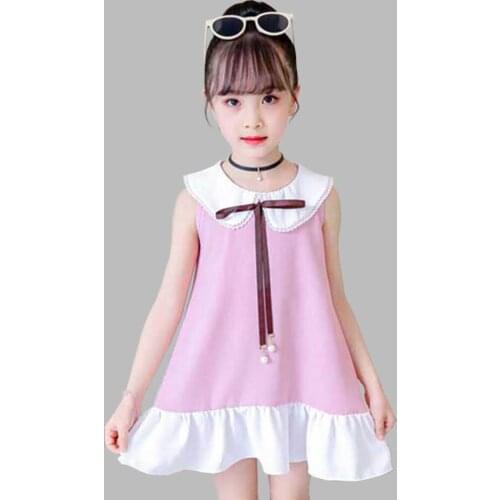 Summer Dress For Girls Patchwork Girls Party Dress Kids Peter Pan Collar Kids Dresses For Girls Preppy Style Clothes For Girls