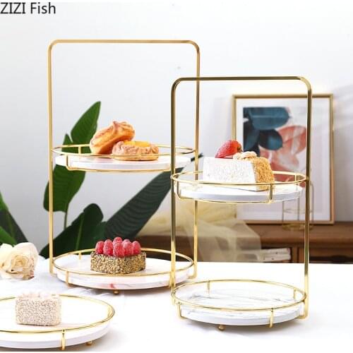 Multi-layer Ceramics Cake Stand Creativity Household Cake Tools Imitation Marble Afternoon Tea Dessert Rack Storage Tray