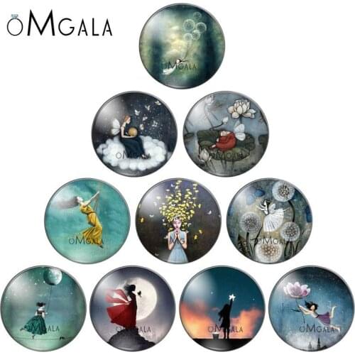 Fashion Dandelion Ball Girls Patterns mixed 10pcs 12mm/18mm/20mm/25mm Round photo glass cabochon demo flat back Making findings