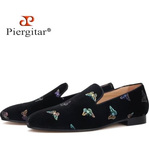 Piergitar advanced customization butterfly print velvet men loafers party and wedding mens smoking slipper plus size