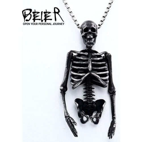 BEIER 316L stainless steel Vintage Punk skull biker High Quality Jewelry Special Design Skeleton Mens Pendant Necklace