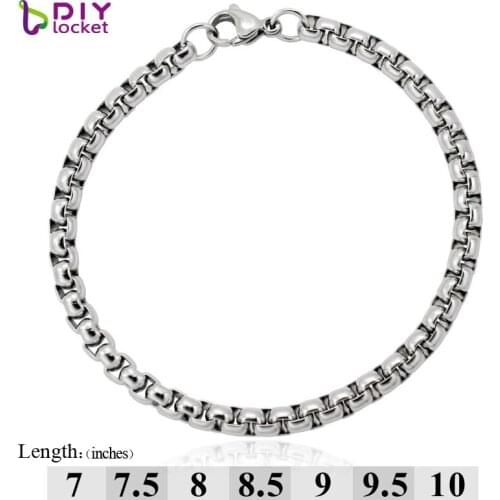 DIY locket 316L Stainless Steel Bracelet Men High Polish 2.5/3/4/5/6mm width Chain bracelet Men Jewelry Gift