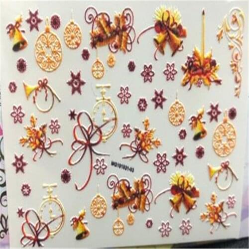 Engraved Santa Clause &snow Nail Stickers Cubic Water Slide Nail Decals