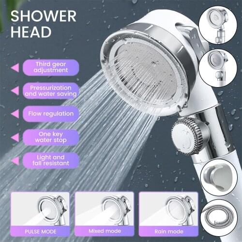 Pressurized Shower Head High Pressure Water Saving Perforated Free Bracket 1.5m Hose Adjustable Bathroom Accessories Shower Set