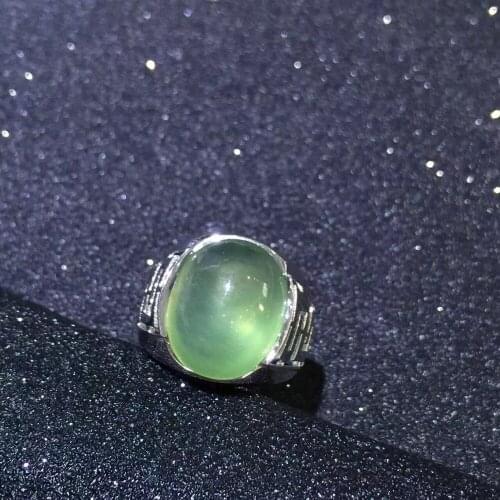 Real And Natural Prehnite Man ring Free shipping 925 sterling silver 12*16mm gem For men Fine handworked jewelry