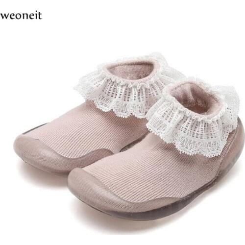 Weoneit Baby Girls Anti-skid Floor Socks Spring Autumn Childrens Rubber Sole Shoes Baby Toddlers Shoes and Lace Socks
