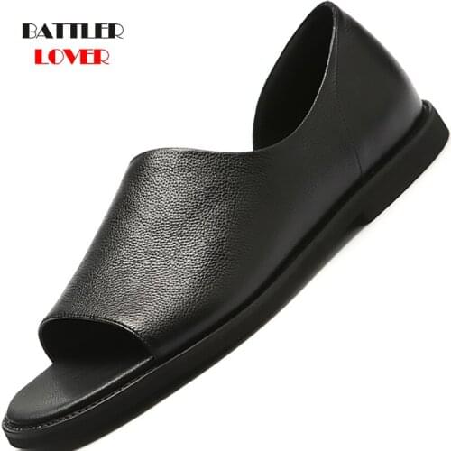 New Summer Mens Sandals Soft Leather Sandalies Breathable Non-slip Beach Shoes for Male Slippers Zapatos Hombre Outside Footwear