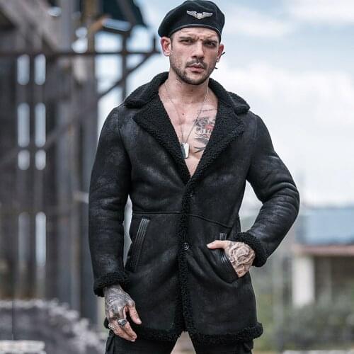 2020 New High quality Fur Coat Mens Long Sheepskin Thickened Warm Genuine leather Jacket Size M - 4XL