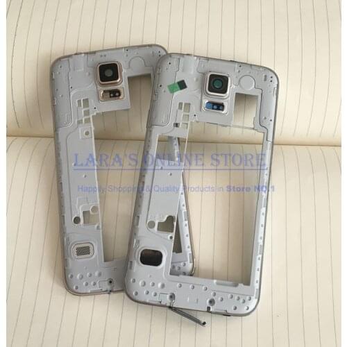 Original Middle Plate Frame Bezel + Side Button Housing Chassis For Samsung Galaxy S5 G900 USB Dust Plug with Small Parts