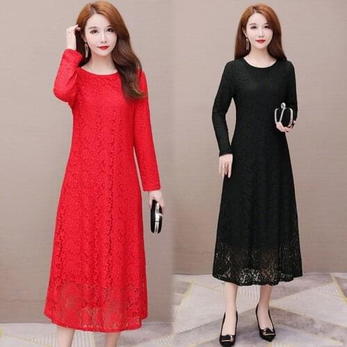 Autumn Winter Female Vintage Lace Long Dresses Casual 5XL Plus Size Dress Women Elegant Bodycon Party Vestidos De Fiesta Y534