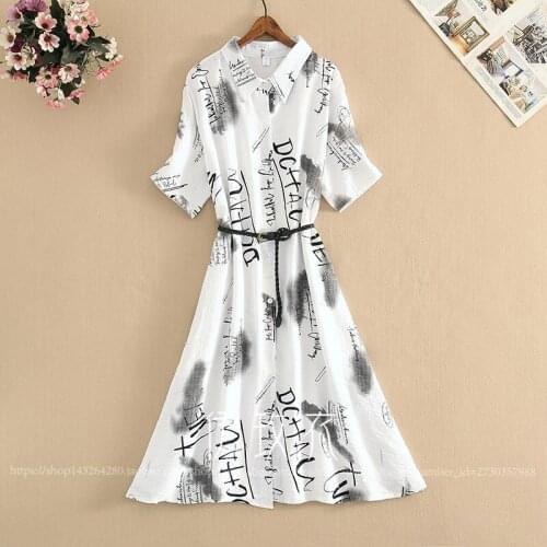 Polo Collar Summer 2021 New Laid-back, Loose, Casual Short Sleeve Cotton and Linen Dress Over The Knee Summer Dress