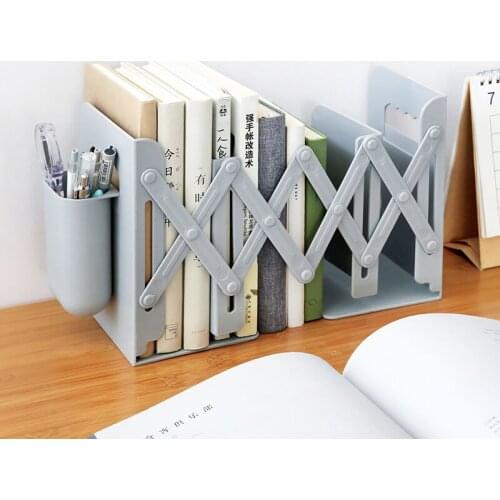 Retractable Bookends For Shelves Book Support,ABS Stand Bookshelf With Pen Holder,Adjustable Bookends Office Supplies