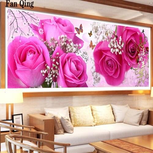Full Square Diamond Embroidery Pink Roses 5D DIY Diamond Painting Cross Stitch Rhinestone Mosaic Flower Landscape