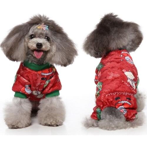 Dogs Christmas Jumpsuit 4-legged Winter Soft Fleece Cartoon Pattern Costume Chihuahua Pomeranian Warm Dogs Clothing