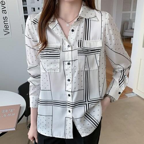 Chemisier Femme Long Sleeve Shirt Women Pockets Button Floral Blouse Office 2021 Autumn Ladies Tops Korean Style Womens Clothing