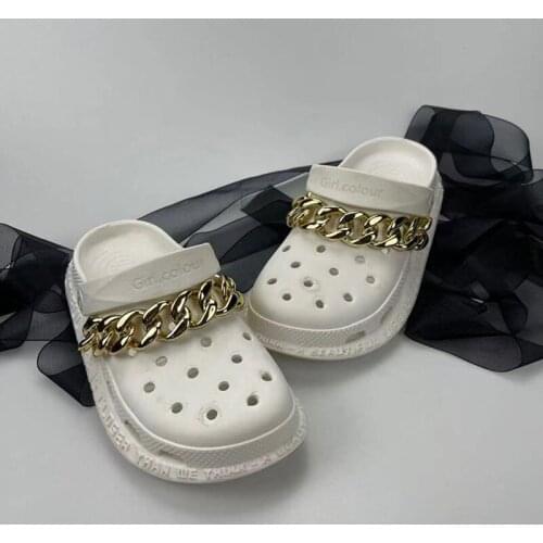 Top Seller 1 Pcs Croc Shoes Charms JIBZ Gold Silver Bling Chain Shoe Metal Decoration Big Clear Plastic Bracelet Accessories