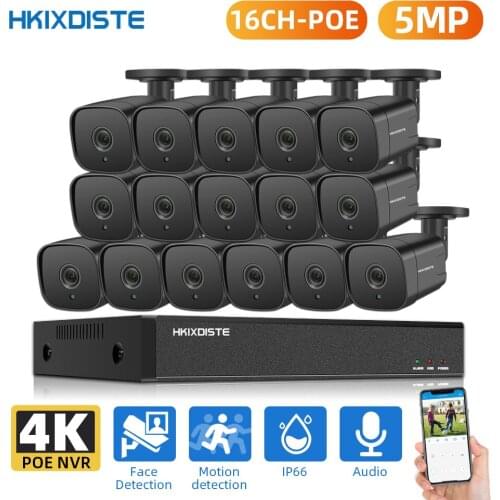 AI Face 5MP POE System 16CH POE CCTV Security NVR Kit Human Detection Audio Record Outdoor IP Camera Surveillance System XMEYE