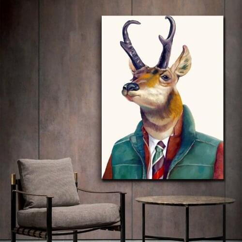 Modern Style Davids Deer Canvas Painting Wall Art Posters And Prints Funny Animals Get Clothes for Nordic Kids Room Home Decor