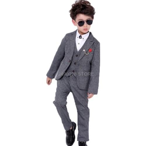 Flower Boys Formal Wedding Suit Kids Birthday Party Jacket Vest Pants Tie 4Pcs Tuxedo Gentleman Party Host Blazer Costume