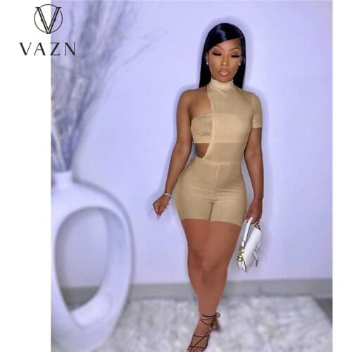 VAZN 2021 Hot Summer V-neck Solid Short Sleeve Short Pant Sexy Young High Waist Skinny Women 2 Piece Set