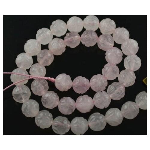 High Quality 10mm Pink Quartz Lotus Flower Carved Beads Semi-precious Stone 16'' Strand Loose Beads 2strand/lot Free Shipping