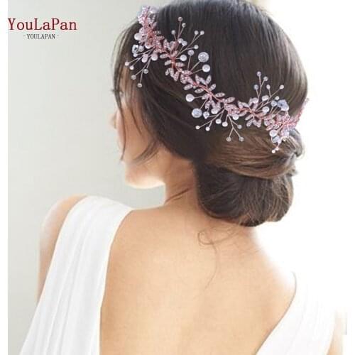 YouLaPan HP233 New Vintage Diamante 100% Handmade Bridal Headband Gold Pearls Wedding Headband for Bride Wedding Hairpieces