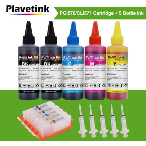 Plavetink PGI-570 CLI-571 Refill Ink Cartridge + 5 Bottle Ink Compatible For Canon PIXMA TS5050 TS5051 TS5053 TS5055 TS6050