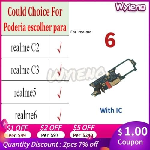 Wyieno For Realme C2 C3 5 5i 6 6i 5Pro Pro Micro USB Dock Charger Charging Port Plug Connector Flex Cable Mic Microphone Board