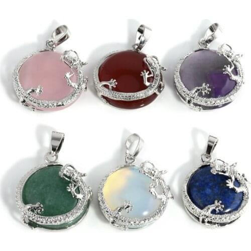 Reiki Dragon Wrap Drop Natural Stone Pendant Female Male Jewelry Quartz Opal Pink Quartz Gem Pendulum Pendant for Neckalce Women
