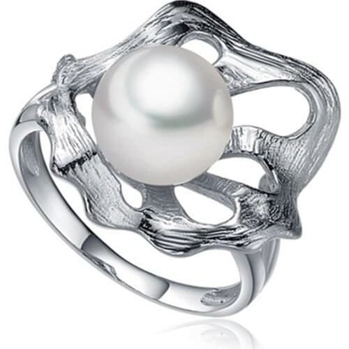 Sinya Natural freshwater pearl ring unique lotus leaf design 925 sterling silver womens wedding party Jewelry Hot sale tz09047r