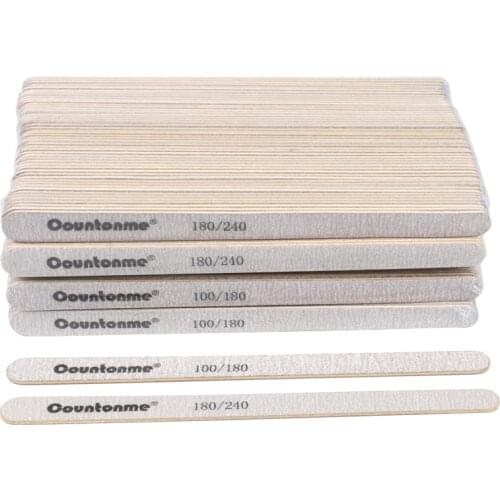 100 Pcs/lot Double Sided Wooden Nail Files For Manicure 100/180/240 Thick Straight Sticks Washable Sanding Emery Board Tools