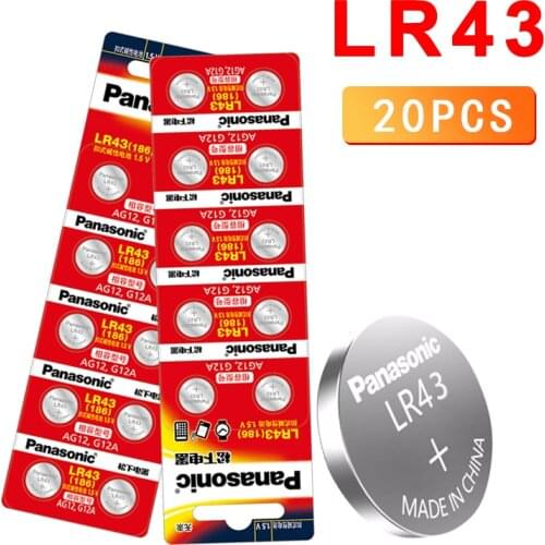 20PC PANASONIC AG12 LR43 186 0%Hg for Watches Toys 1.5V Cell Alkaline batteries For calculator 0%Hg