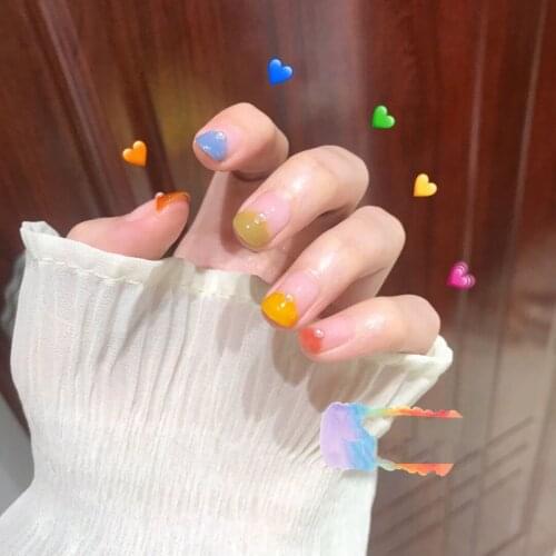 24pcs Multicolored Pearls Fake Nails Full cover Fake Nails Glue DIY Manicure Nail Art Tools