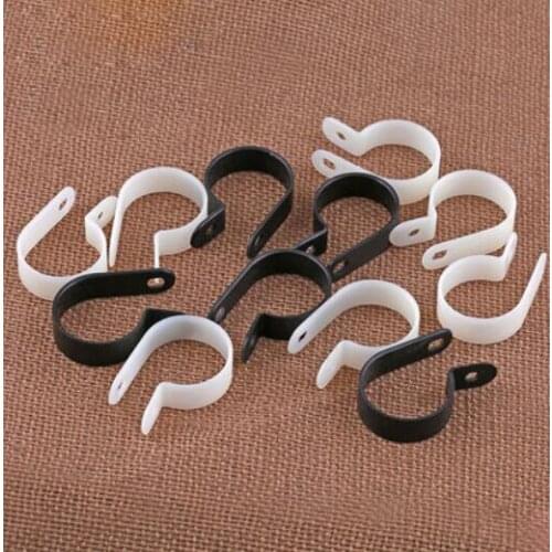 40pcs cable clamp plastic wire ring buckle R type U shaped electric cable positioning fixer screw Line card wiring black/white