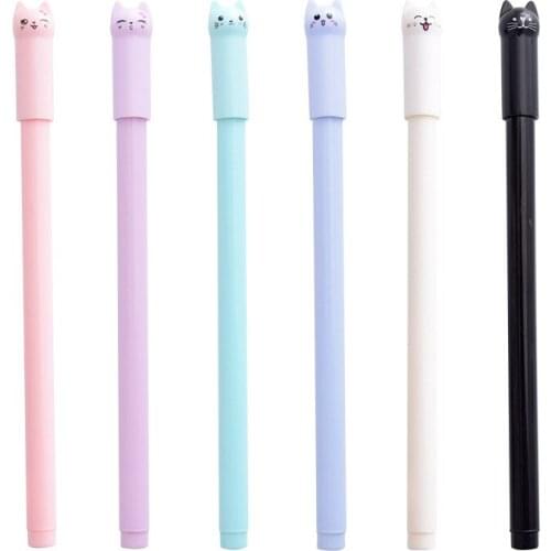 60PCS Creative Cartoon Cute Tail Waving Cat Gel Pens Black Water Pen Signature Pen Student Stationery Office Accessories