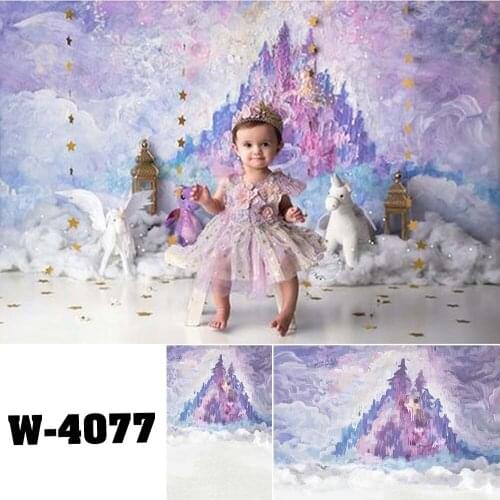 Watercolor Painting Purple Castle Mountains Background birthday Photography Backdrop Photo Shoot Kids Portrait Filming Backdrop
