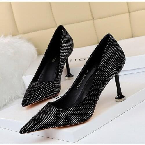 BIGTREE European and American Style Slender High-heeled Shallow Mouth Pointed Sexy Club High Heels Zapatos De Mujer 1716-A26