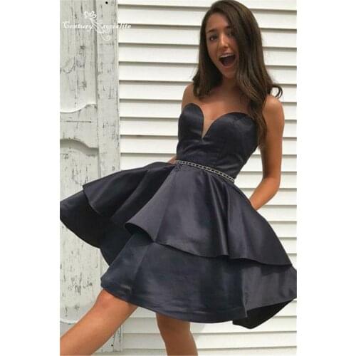 Black Short Homecoming Dresses with Pockets Sweetheart Beaded Tiered Knee Length Prom Dress Graduation Gowns Vestido De Fiesta