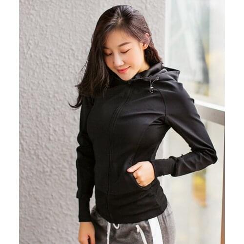 Black Stretch Handsome Slim&Quick Dry Sports Sweater Jacket Womens Breathable Spring&Autumn Tops