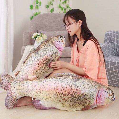 80cm Cartoon Simulation Fish Plush Toy Stuffed Animal Trout Fish 3D Toys Dolls Children Creative Funny Soft Pillow Party Gifts